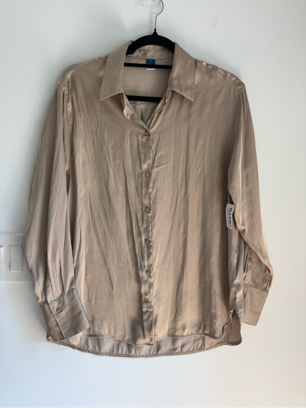 OLD NAVY Long Sleeve Satin Shirt in Mocha NEW‎ Women’s S